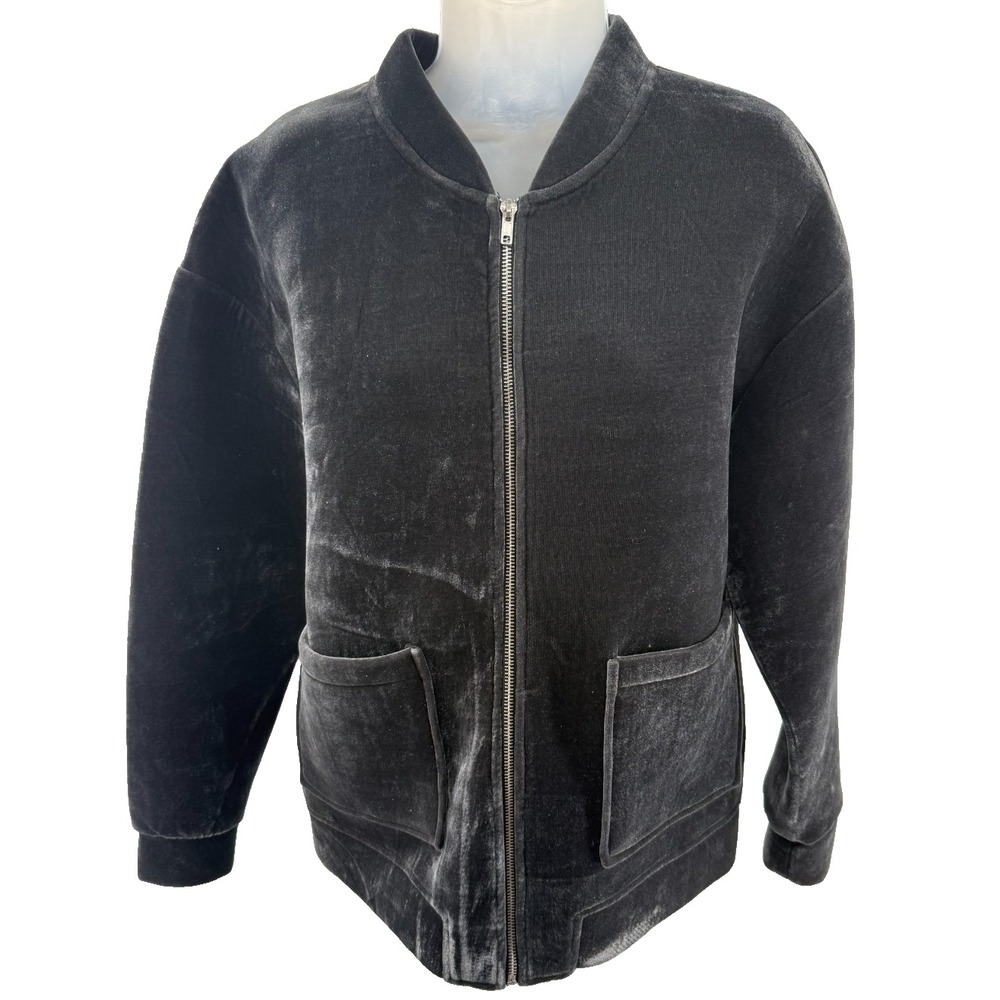 Zara Collection Women Charcoal Grey Velvet Full Zip Bomber Jacket Medium